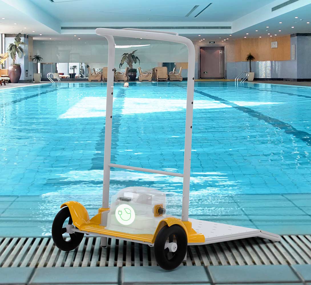 Dolphin Wave 140 caddy beside an indoor hotel pool